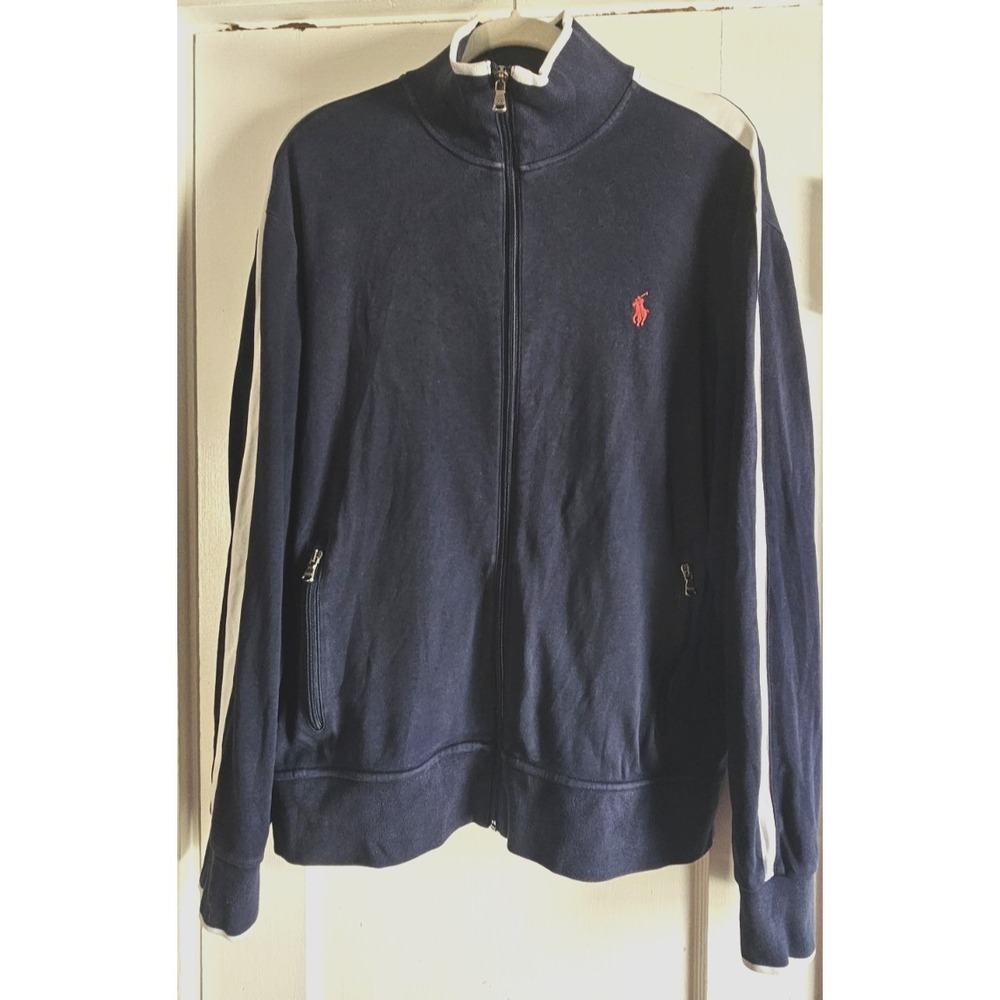 POLO Ralph Lauren Performance navy blue full zip white striped jacket men's M